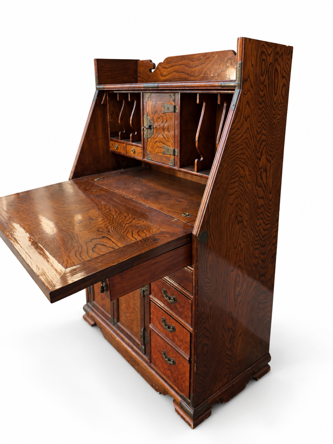 Secrétaire coréen traditionnel en bois et laiton – Image 4